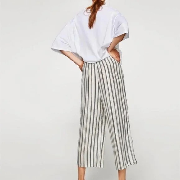 NWOT Zara Metallic Stripped High Waisted Wide Leg Cropped Trousers - XS - Picture 2 of 13